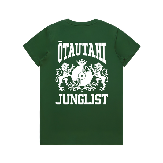 Womens ŌTAUTAHI JUNGLIST Tee - Forest Green (back)