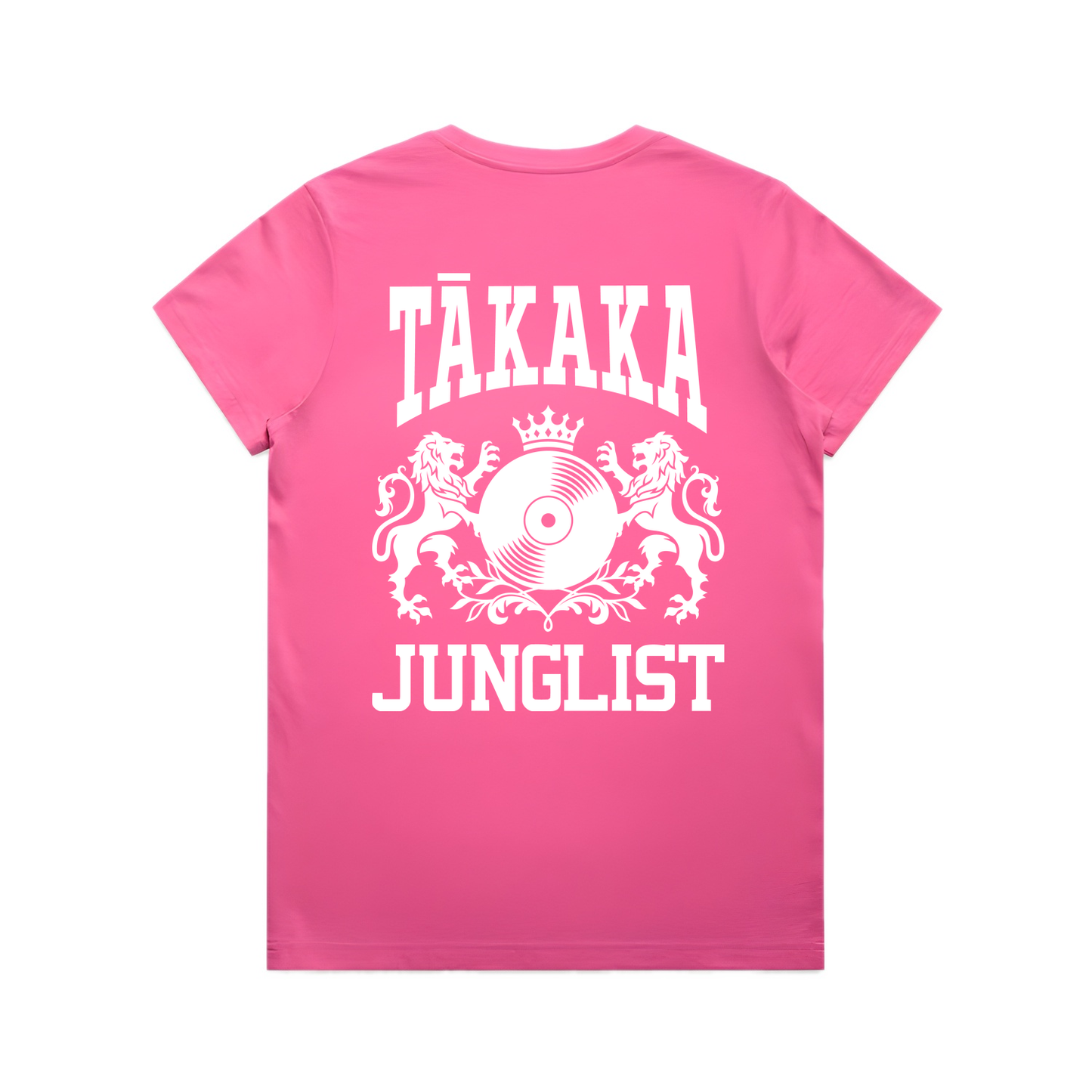 Womens TĀKAKA JUNGLIST Tee - Charity Pink (back)