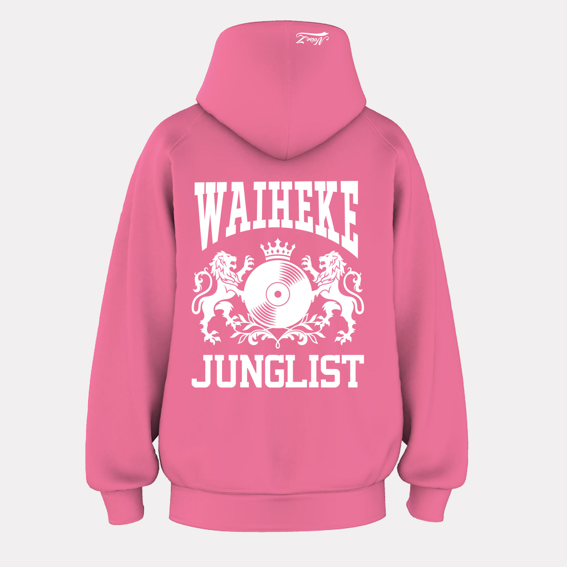 Womens WAIHEKE JUNGLIST Hoodie - Charity Pink (back)