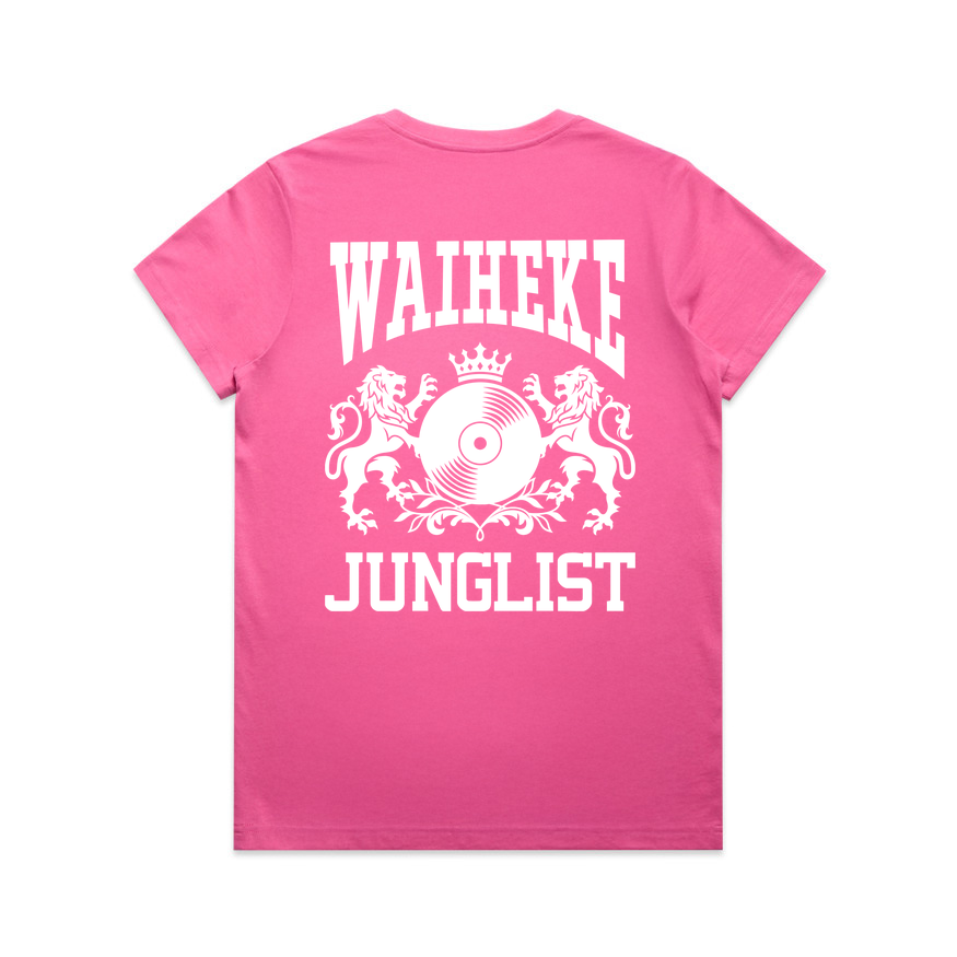 Womens WAIHEKE JUNGLIST Tee - Charity Pink (back)