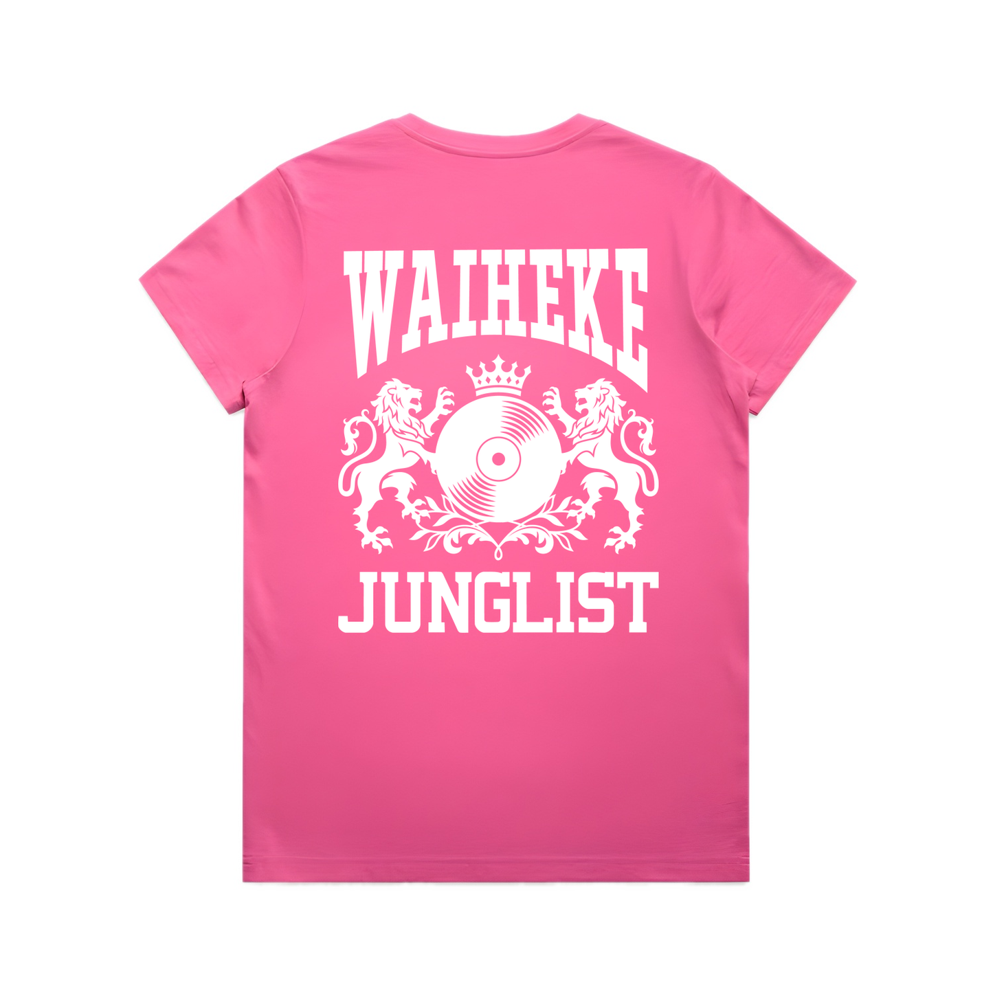 Womens WAIHEKE JUNGLIST Tee - Charity Pink (back)
