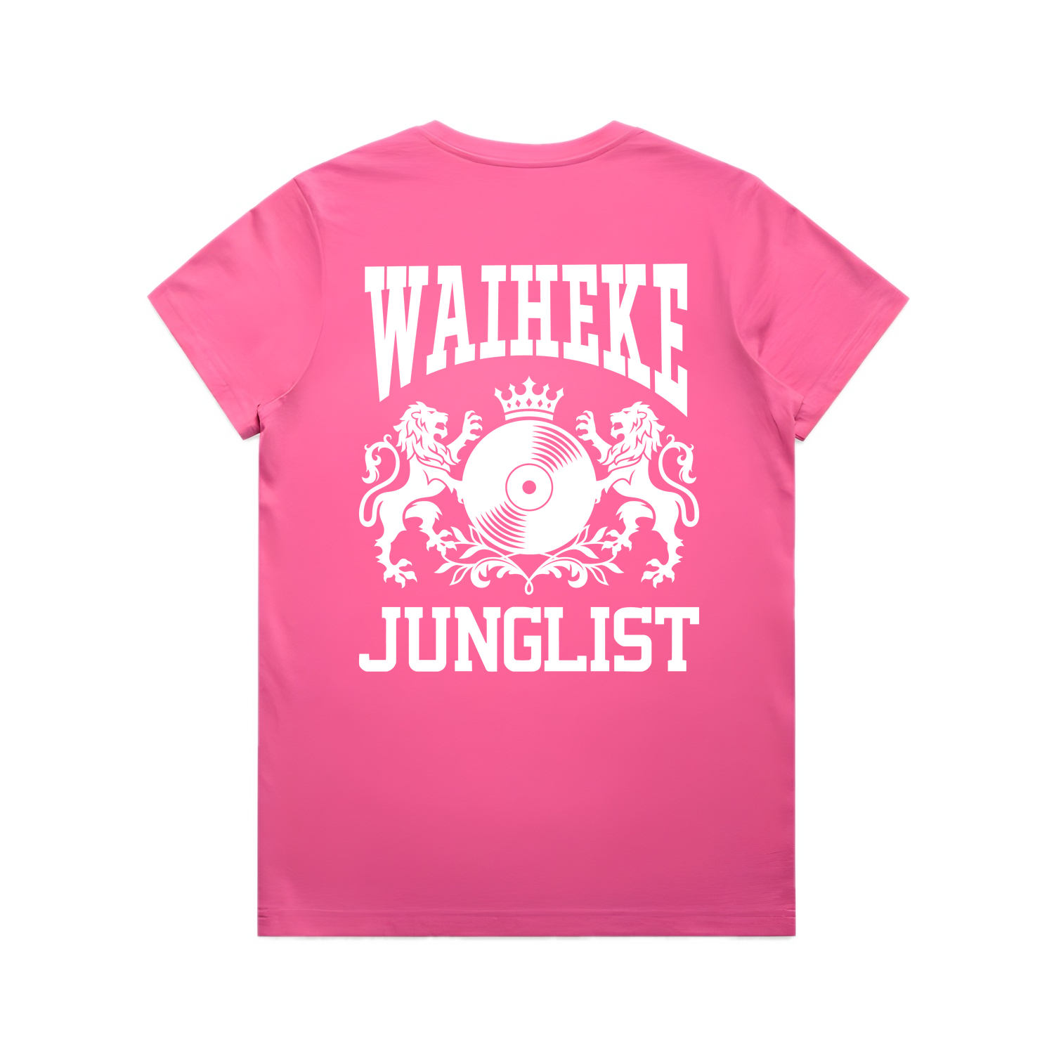 Womens WAIHEKE JUNGLIST Tee - Charity Pink (back)