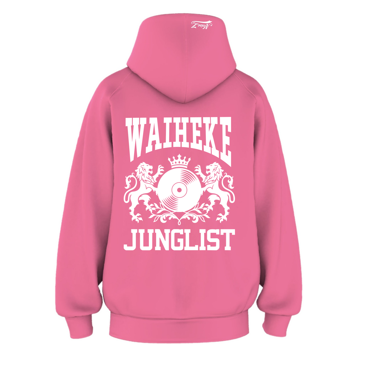 Mens WAIHEKE JUNGLIST Hoodie - Charity Pink (back)