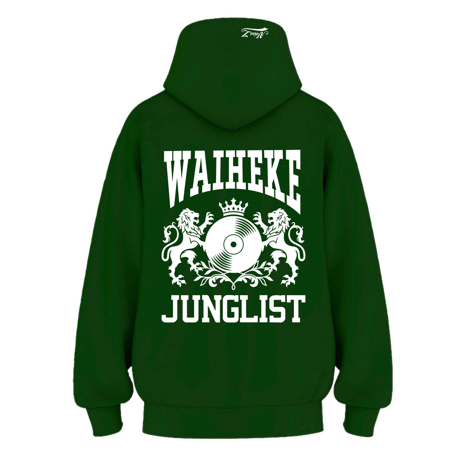 Mens WAIHEKE JUNGLIST Hoodie - Pine Green (back)