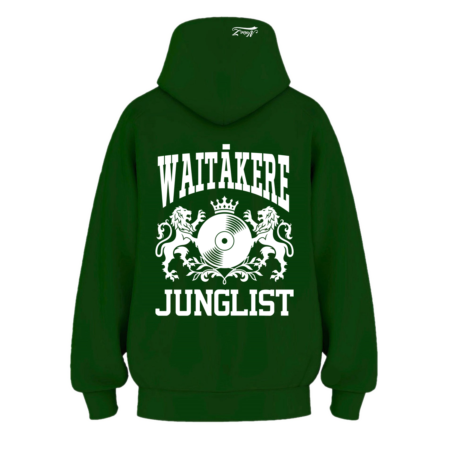 Mens WAITĀKERE JUNGLIST Hoodie - Pine Green (back)