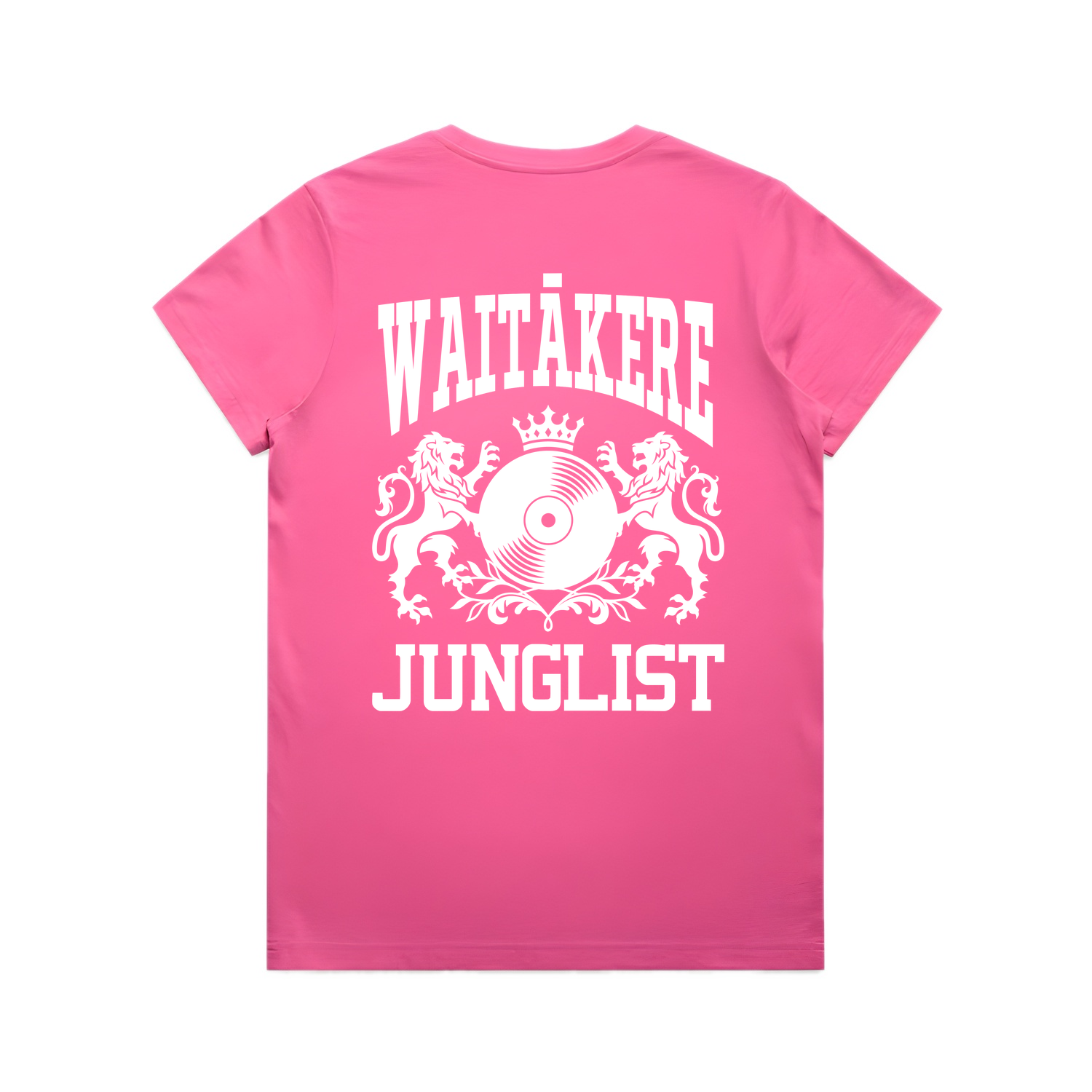 Womens WAITĀKERE JUNGLIST Tee - Charity Pink (back)