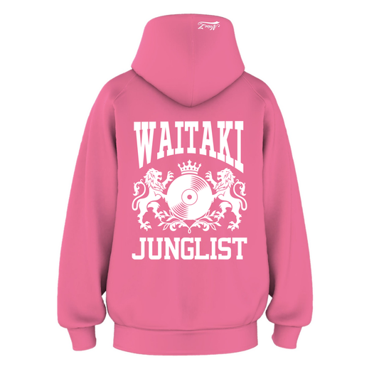 Womens WAITAKI JUNGLIST Hoodie - Charity Pink (back)