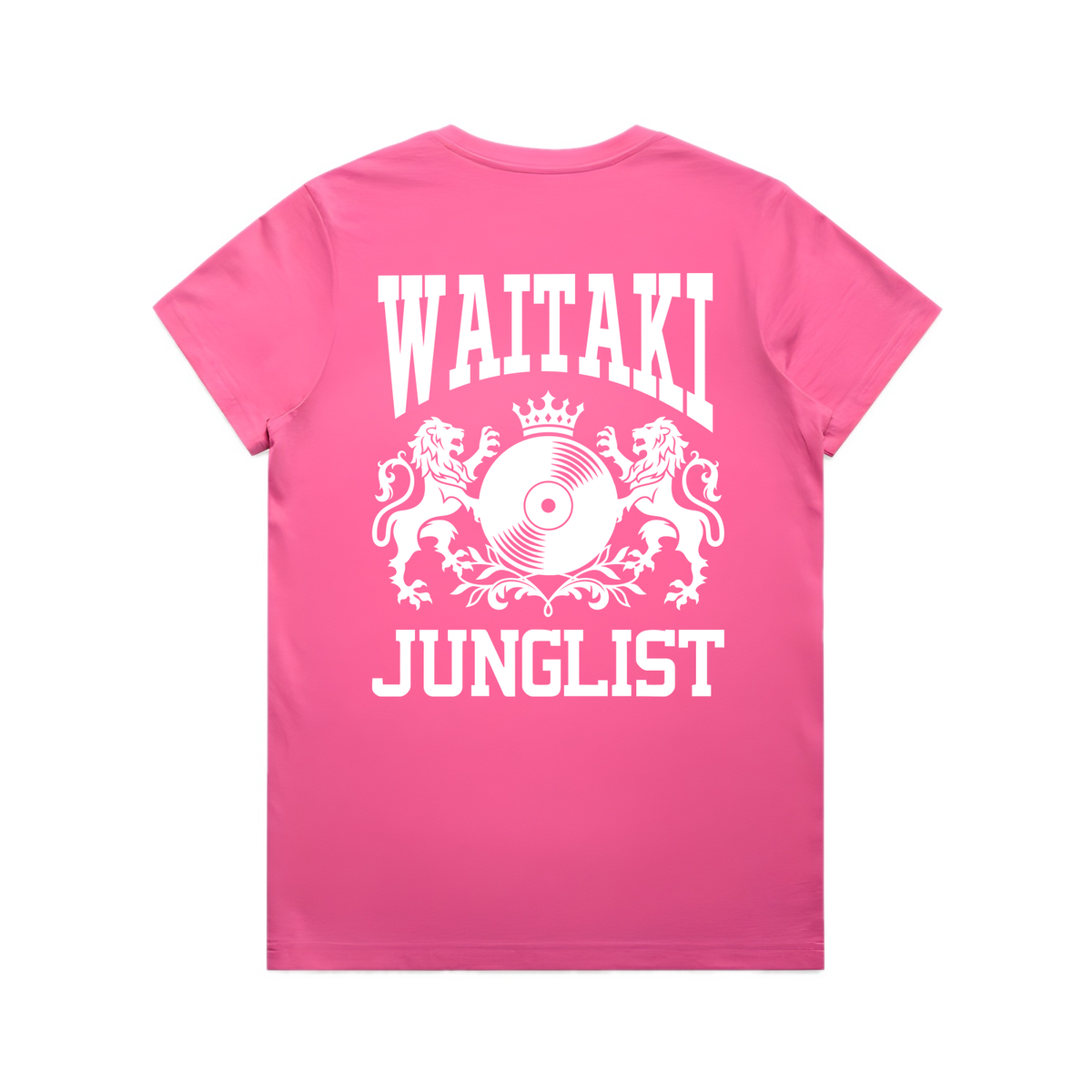 Womens WAITAKI JUNGLIST Tee - Charity Pink (back)